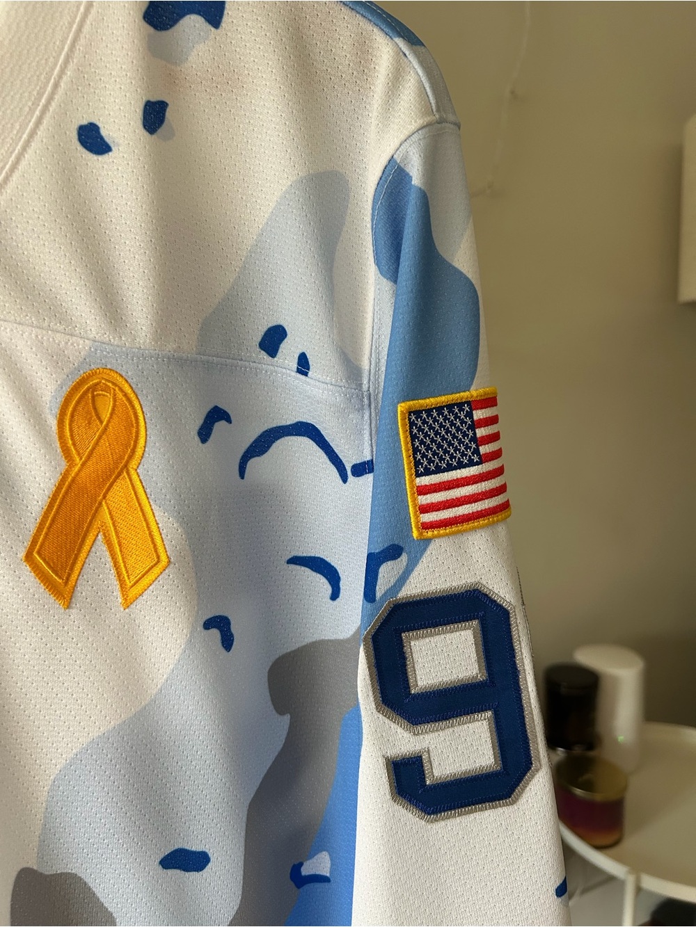 Supreme White & Light Blue Camo Hockey Jersey with Navy '90' - Picture 8 of 11